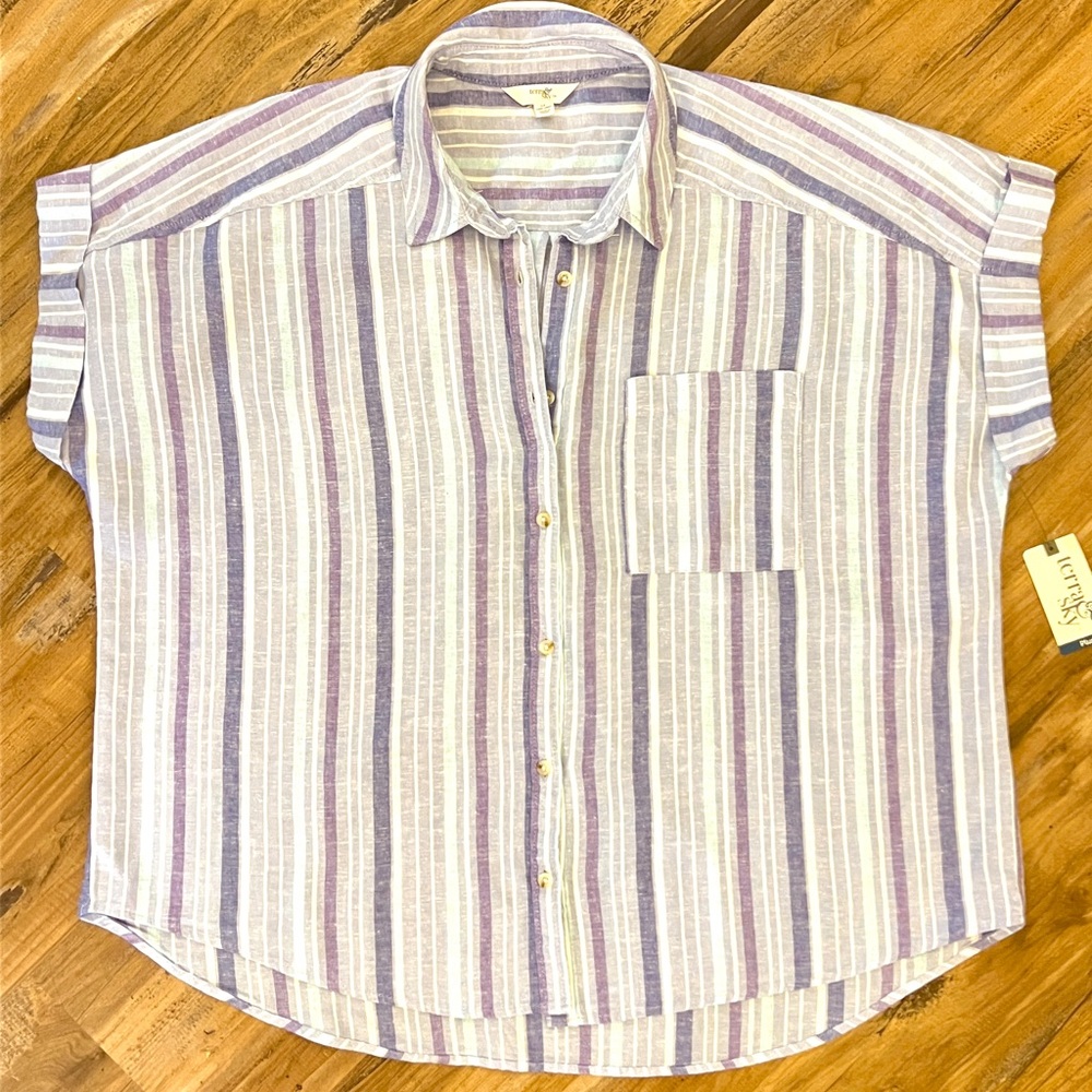 NEW NWT Terra & Sky Purple Stripe Button Up Shirt Blouse Top Size 1x